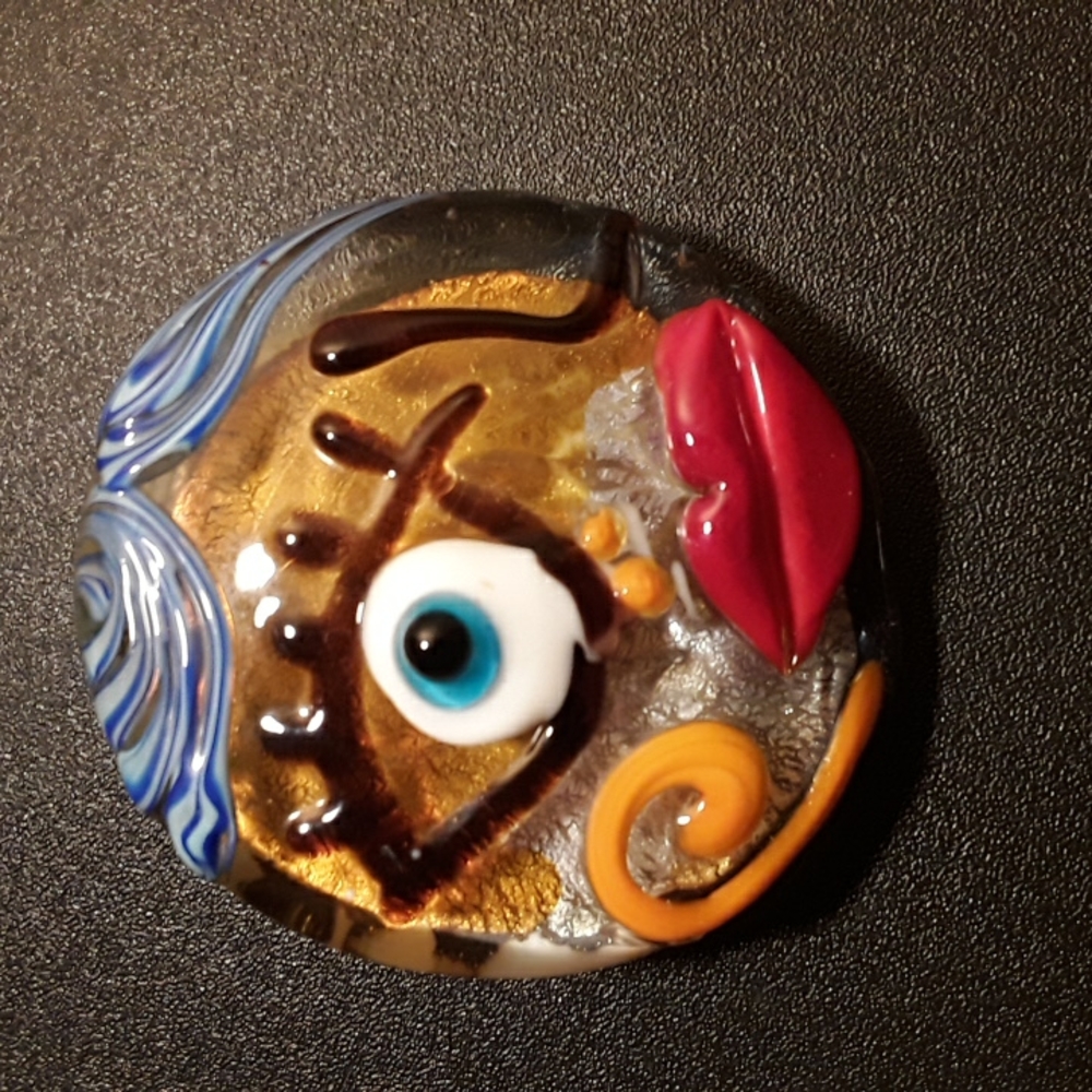 Genuine Glass of Venice Picasso Face Murano Glass Pendant - Handmade